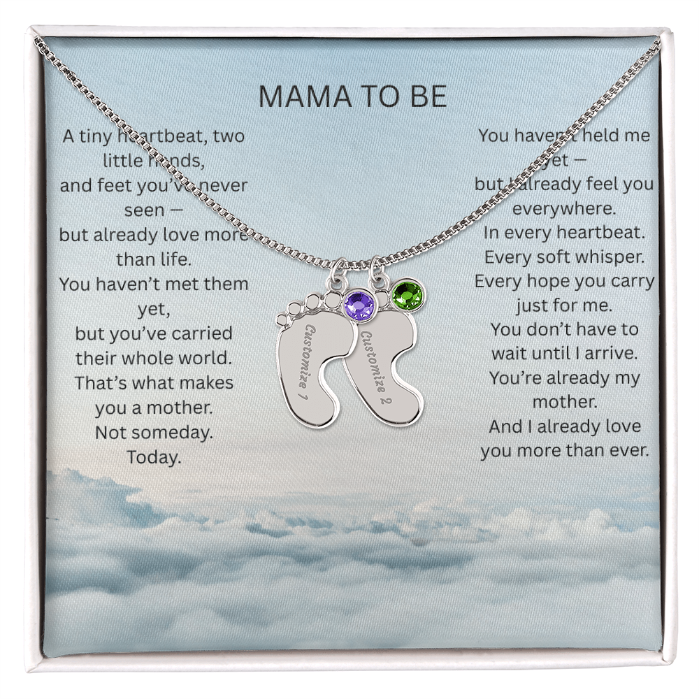 Mom To Be - Engraved baby foot necklace with birthstone