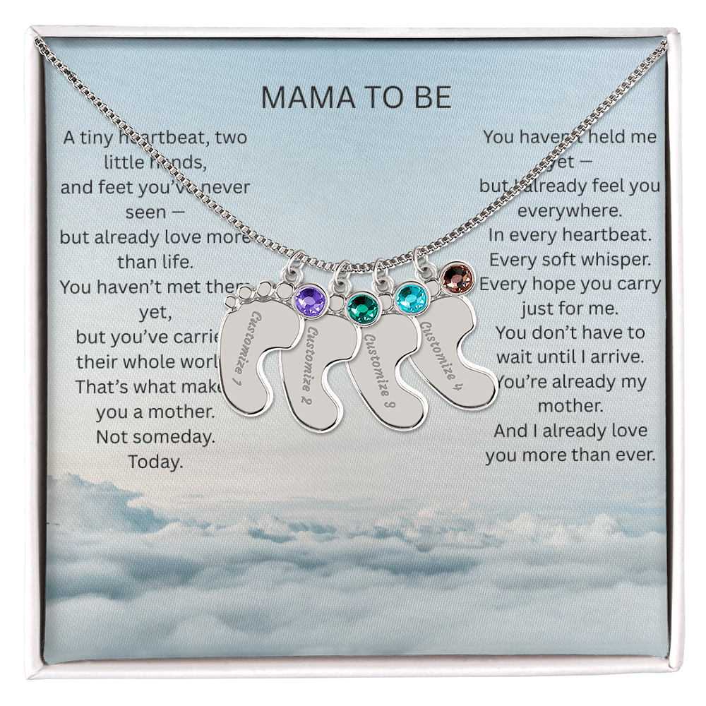 Mom To Be - Engraved baby foot necklace with birthstone