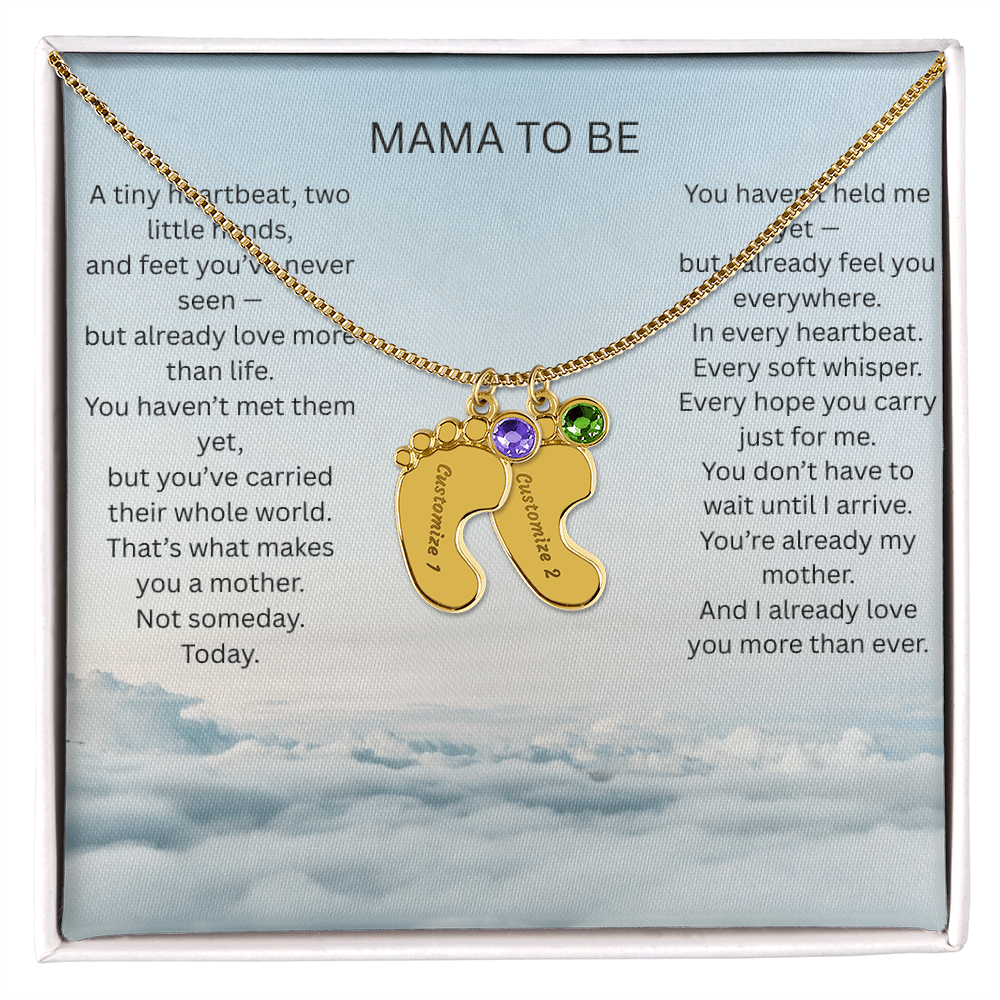 Mom To Be - Engraved baby foot necklace with birthstone