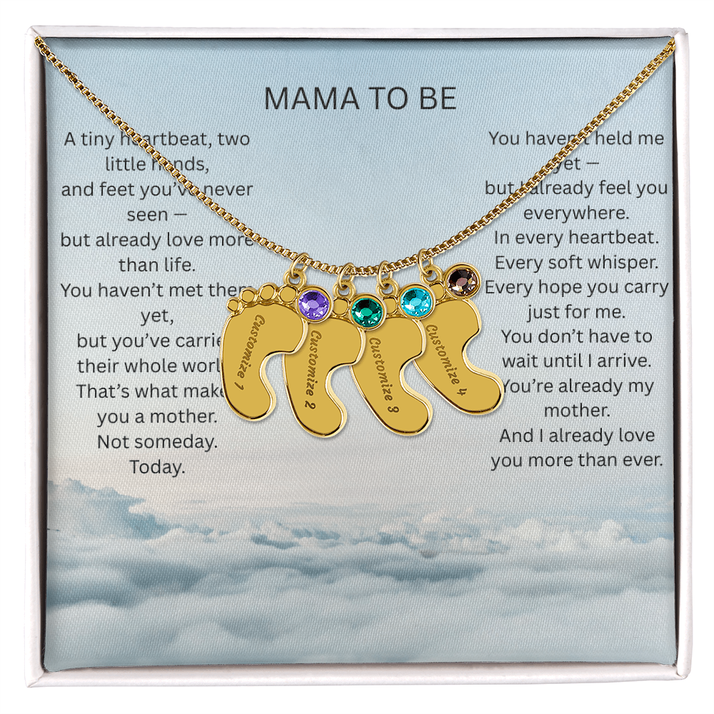 Mom To Be - Engraved baby foot necklace with birthstone