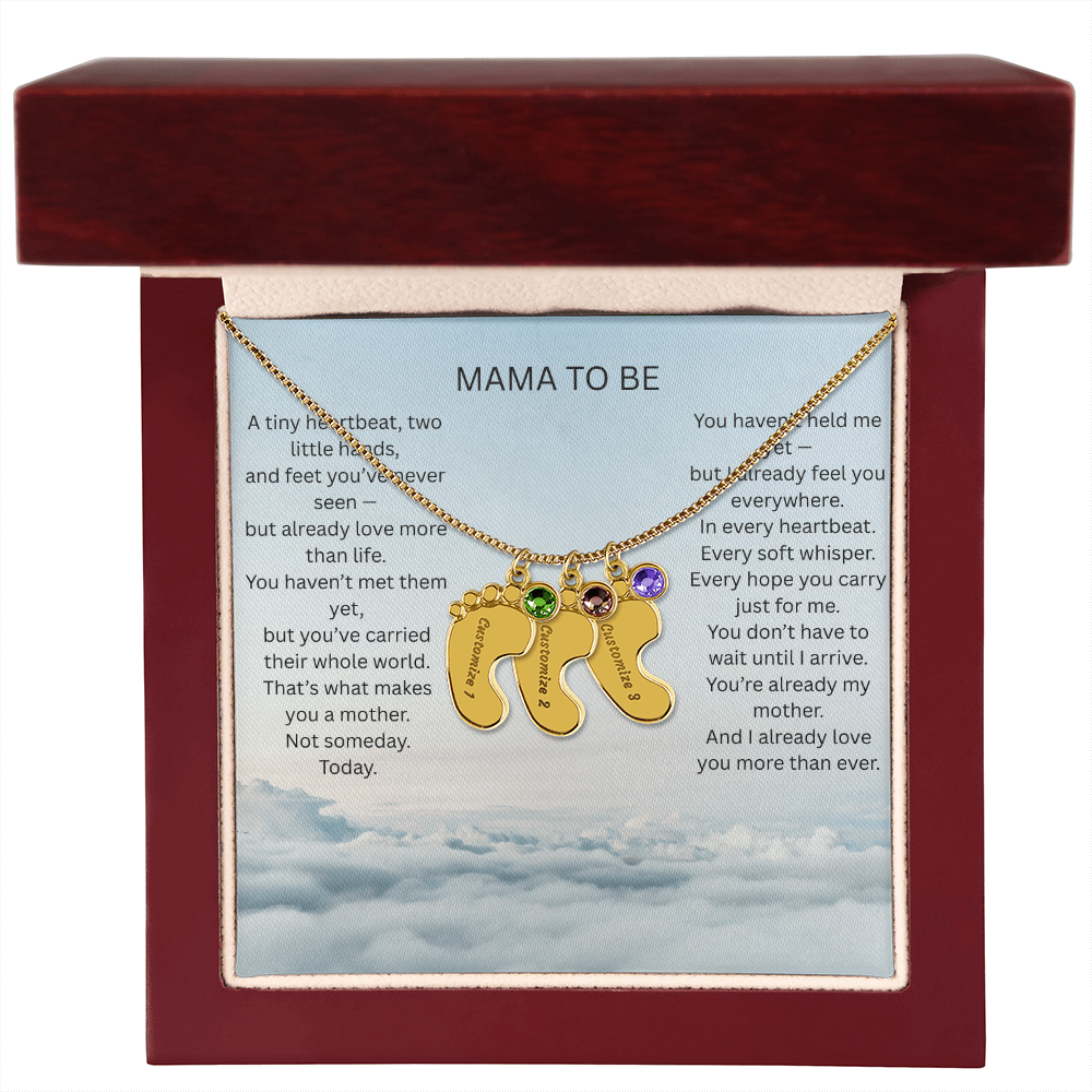 Mom To Be - Engraved baby foot necklace with birthstone