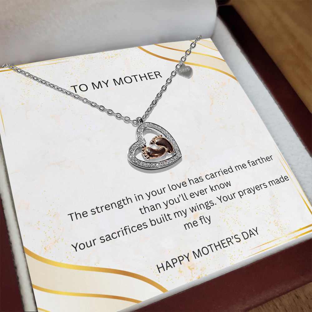 To My Mother - Baby Feet Heart Pendant Necklace