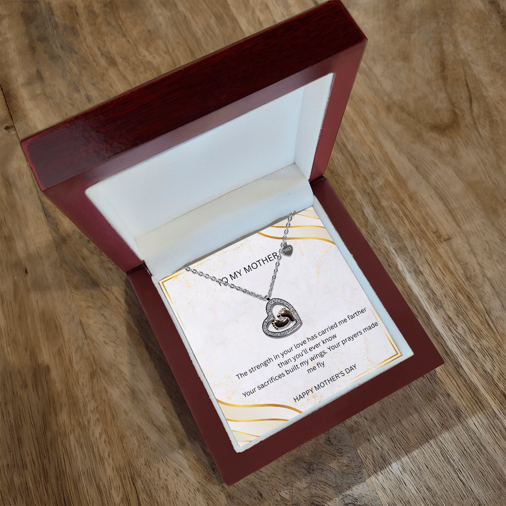 To My Mother - Baby Feet Heart Pendant Necklace
