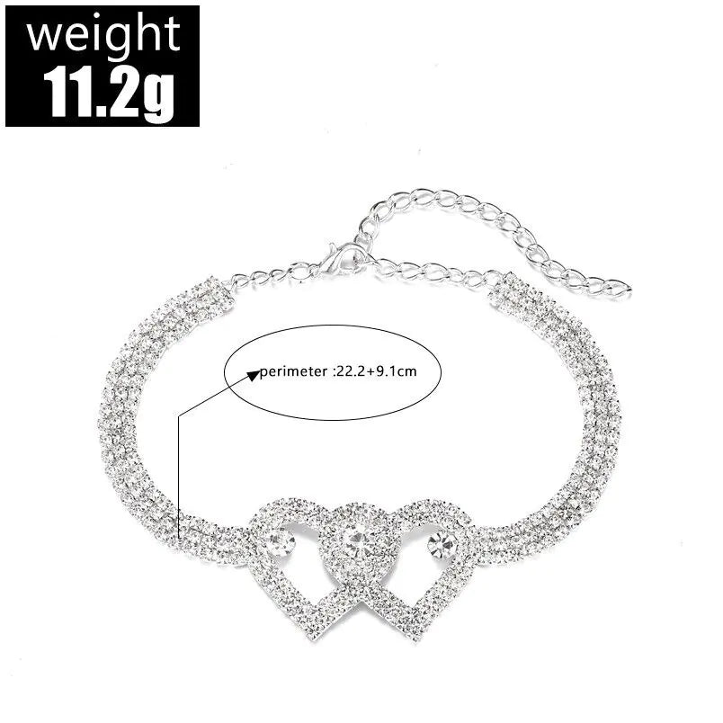 Double Heart Anklet Bracelet Love Barefoot Chain Bling Crystal Ankle Bracelet US