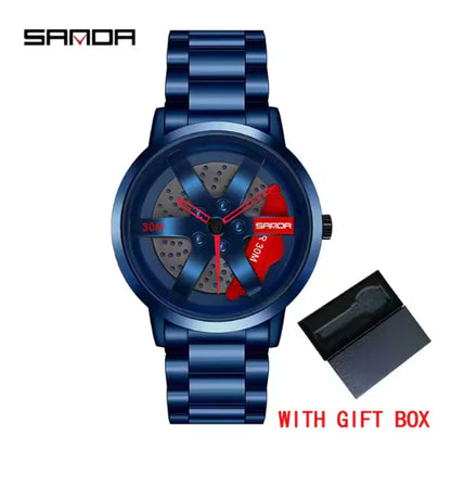 Men's 3D Car Wheel Sports Watch - Waterproof Quartz