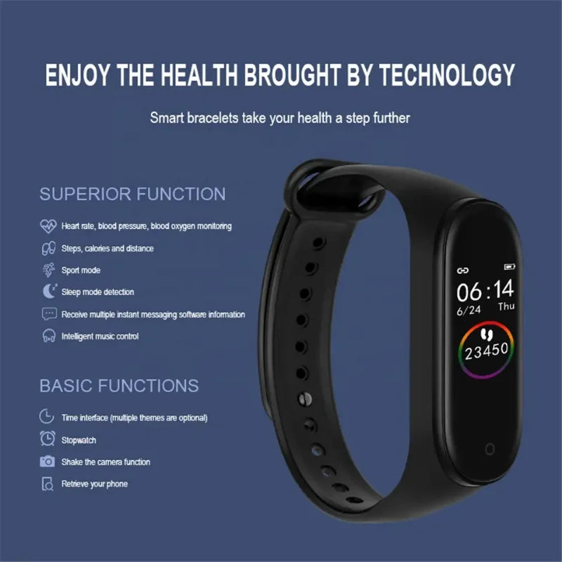 M4 Wristband Sport Fitness Pedometer Color Screen Smart Bracelet Blood Pressure Walk Step Counter Smart Band Watch