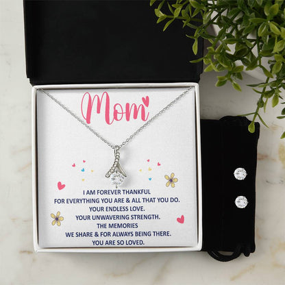 Mom Forever Thankful - Alluring Beauty Necklace and Cubic Zirconia Earring Set