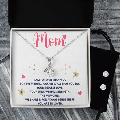 Mom Forever Thankful - Alluring Beauty Necklace and Cubic Zirconia Earring Set