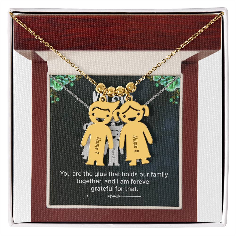 To Mom - The glue of our Family - Charm Necklace