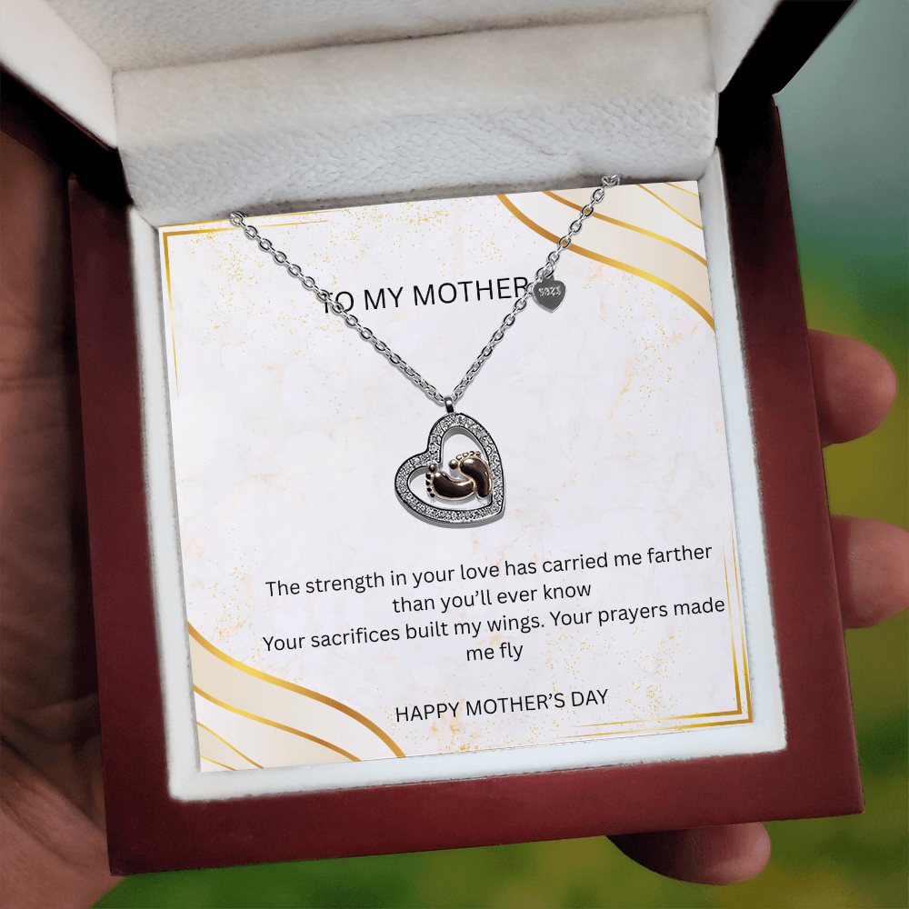 To My Mother - Baby Feet Heart Pendant Necklace