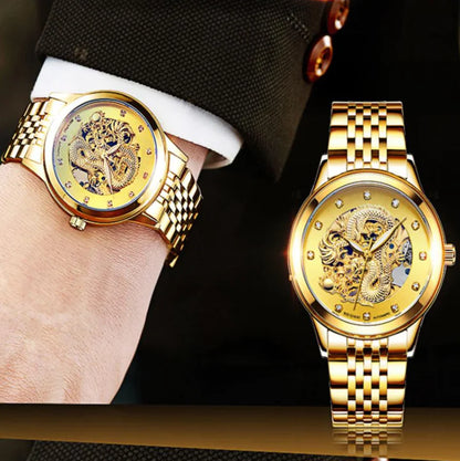 Golden Dragon Carved Automatic Mechanical Watch